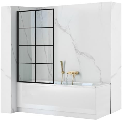 Rea Pare-baignoire Lagos-1 Fix Black 70 x 140 cm écran paroi de baignoire sur le mur, verre de sécurité 5 mm (Finition des profils: Noir)