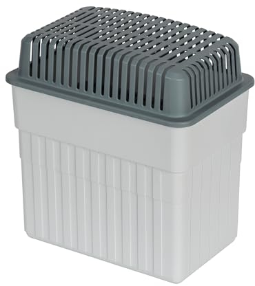 WENKO Feuchtigkeitskiller mit 2 kg Granulatblock, Raumentfeuchter, fasst bis zu 2,8 l Feuchtigkeit, laborgeprüft, nachfüllbar, reduziert Schimmel & Gerüche, 23 x 24 x 15,5 cm, Grau/Blau