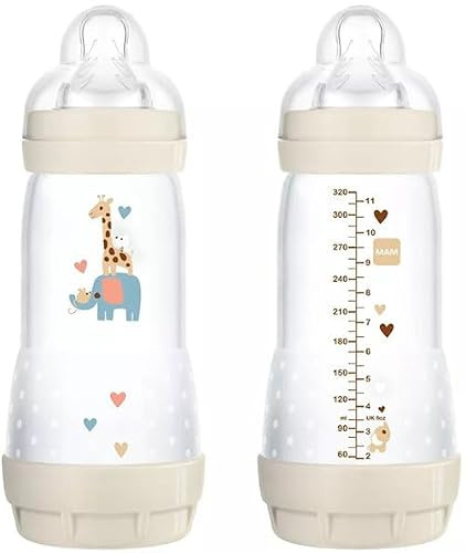 MAM Easy Start Babyflasche, 320 ml, Anti-Kolik-Fläschchen für gemischtes Stillen, reduziert Luftblasen und das Risiko von Koliken, Babyzubehör 4+ Monate, selbststerilisierend und mit Sauger Größe 3