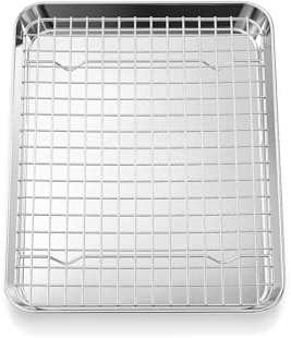 Fire More Teglia da Forno con Griglia di Raffreddamento Rimovibile in Acciaio Inox,Set da 2 Pezzi(31,5x24,5x2,5cm),Lucida e Antiruggine, Atossica e Sana, Lavabile in Lavastoviglie