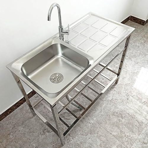 Lavello Da Cucina Commerciale Con Rubinetto Lavello A Una Vasca In Acciaio Inox Lavamani Con Banco Da Lavoro Lavandino Da Giardino Facile Da Installare/pulire Per Garage Ristorante Lavanderia ( Size :