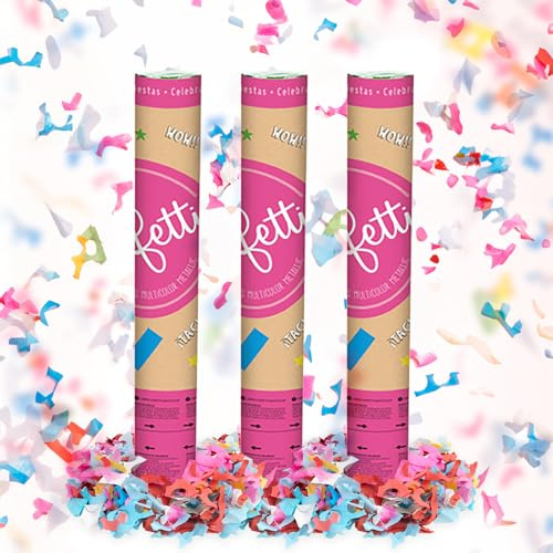 OH YEAH - 3 Unidades - Cañón Confeti Multicolor Papel - 30 cm - Fiestas y Celebraciones - Ideal para Bodas, Cumpleaños, Eventos y Despedidas - Gran Potencia de Alcance - FÁCIL DE USAR
