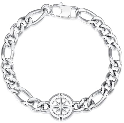 GAVU Bracciale Acciaio Inox Uomo, Bracciale Surfista da Uomo Charm Bussola 23cm