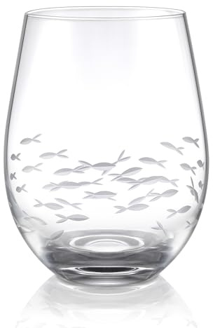 Joeyan 520 ml Copas de Vino sin Tallo con Grabado de Pez Giratorio,Vaso de Degustación de Cócteles de Coñac,Ron y Whisky,Apto para Lavavajillas,Idea de Regalo,Vasos de Vino para Hogar Restaurante Bar