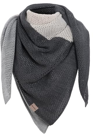 KNIT FACTORY - Lacey Stricktuch - Quadratisches Halstuch aus 30% Wolle und 70% Polyacryl - Umschlagtuch - Grauer und beiger Damen Schal - Solid Grey - 120x120 cm