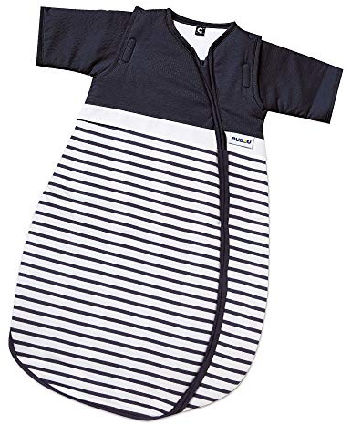 Gesslein Baby Schlafsack Bubou, Ganzjahres-Schlafsack mit Temperaturregulierung (optimale Passform, langer Reißverschluss,70), marine- weiß gestreift