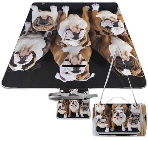 VFMKT Picknickdecke mit englischen Bulldoggen, wasserdicht, faltbar, leicht, tragbar, Stranddecke für Park, Reisen, Camping, Picknickdecke, Zubehör für Erwachsene (147 x 147 cm)