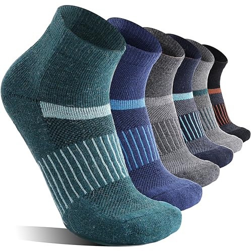 MOSEY KOSY 6 Pairs Merino Wool Socks Women Men Unisex Quarter Running Walking Hiking Work Thermal Winter Warm Compression Support Breathable Thick Cushion Socks(Dark Series,7-11)