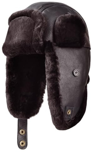 Harssidanzar Lammfell Shearling Wintermütze für Herren und Damen Echtes Leder Trappermütze Fliegermütze Aviatormütze Ushanka Bomber Hut mit Ohrenklappen CU603EU1