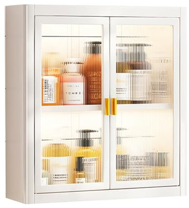 HJLKDYM Bathroom Wall Mounted Cosmetics Organizer, Medicine Cabinet Organizer With Glass Door And Adjustable Shelves, Bathroom Countertop Perfume Rack(White,50x51x14cm)