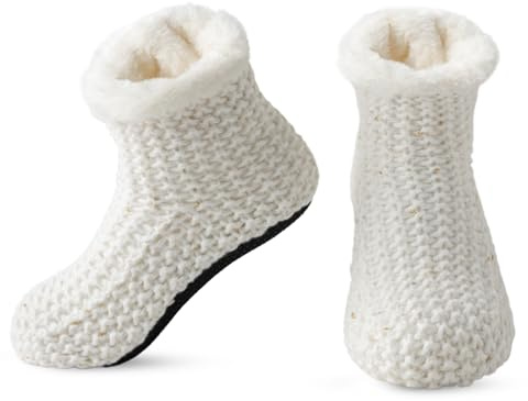 Vihir Hut Socks Women & Men Winter Non-Slip Slippers Socks Slipper Socks Thick Slipper Socks Soft Stopper Socks Warm Hut Socks Winter Christmas Socks Gift 1 Pair, White, 38/42.5 EU