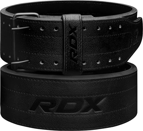 RDX Cinturón de levantamiento de pesas, cinturón de cuero de doble punta de 10 mm y 13 mm de grosor, soporte lumbar de 4 pulgadas, entrenamiento de fuerza de culturismo