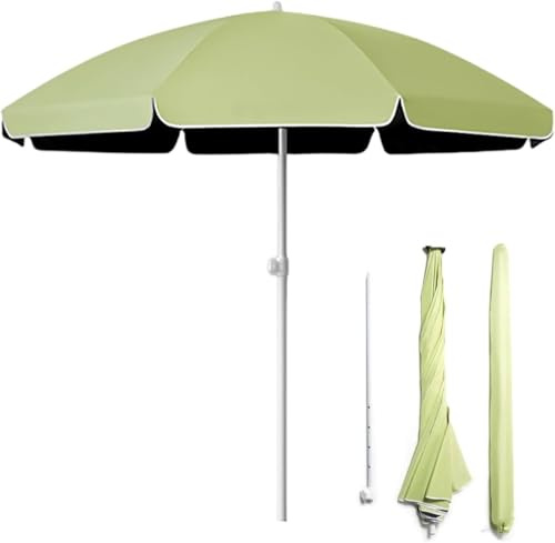 Kleiner runder Strandschirm 160 cm, 220 cm tragbarer Outdoor-Sonnenschirm mit Abdeckung, UV-Schutz 50+, höhenverstellbar, wasserdichtes Polyester-Baldachin, grün, 200 cm