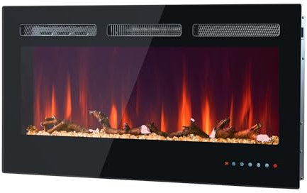 Eléctrica Chimenea Empotrable, Chimenea de Pared con Calefacción, 42” Chimenea Decorativa 12 Colores de Llama 3D, 900/1800W Ajustable Termostato, Pantalla Táctil y Control Remoto, Temporizador
