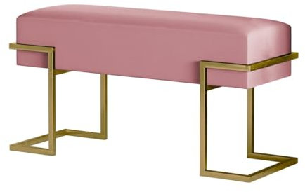 BETTSO - Sitzbank Flur - Bank mit Metall Gestell - 80x34cm - Polsterbank ohne Lehne, Garderobenbank - Sitzpolsterung aus weichem Samt - Pulverbeschichtet - Sitz Rosa, Gestell Gold