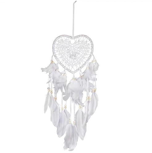 Dream Catcher, Cute Heart Shape Dreamcatcher, Lovely Dream Catcher For Girls Boys, Feather Lace Weaving Dream Catchers, Boho Bedroom Accessories For Teen Girls (White)