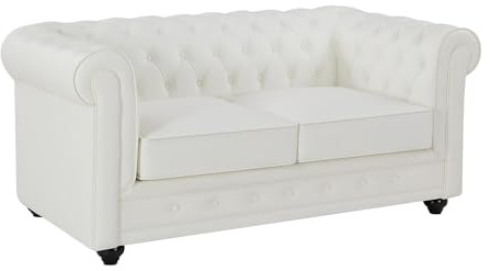 Vente-unique - Divano fisso 2 posti Chesterfield - pelle - bianco
