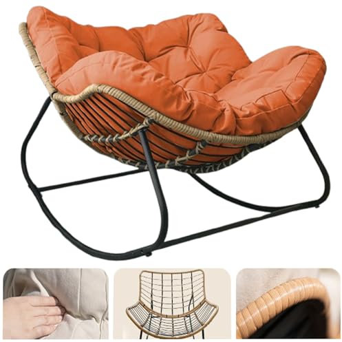 Egg Schaukelstuhl mit dickem Kissen für Schlafzimmer, Wohnzimmer, Veranda, Garten, Outdoor, Terrasse, Rattan-Webstuhl (klein, Orange)