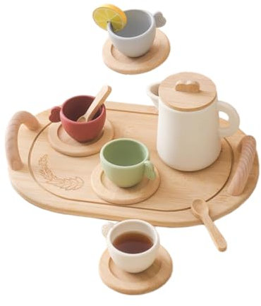 TOYANDONA Juego De Té De Madera De Dibujos Animados Juguetes Miniatura Decoración De Minijuegos Vajilla De Juguete