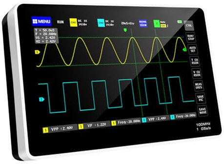 ULTECHNOVO Digitales Oszilloskop Tragbares Handoszilloskop mit Zwei Kanälen Touchscreen und Hohem Abtastrate Elektrisches Prüfgerät für Elektronik Telekommunikation und Bildung