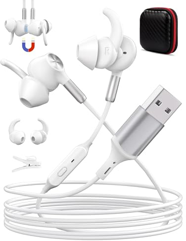 PC-hörlurar för laptop, USB in-ear hörlurar PC-headset med 2,3 m kabel mikrofon och brusreducering tyst ljudkontroll, lätt USB-spelheadset för Office spel Live PS 4 5 Chromebook