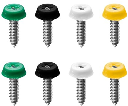 Tabanzhe 8PCS Number Plate Screws,License Plate Fixing Kit | 4 Colour Oversized Plastic Top Bolts,Replacement Fasteners for Car Motorbike Registration Plates,Black, White, Yellow,Green