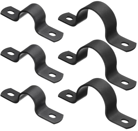 sourcing map 6Pcs Metal Pipe Clamps, 2 Sizes Carbon Steel Two Hole Strap U Bracket Tube Clip Conduit Clamps for Pipe Fixing Wire Cord Installation Decorating, Black (1/2, 1)