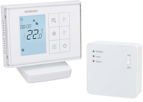 Wengart Termostato inalámbrico WG010RF, Funciona con Pilas y Receptor, programación semanal, sin cableado, Compatible con calefacción por Suelo Radiante/Caldera