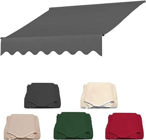 Store de balcon réglable en polyester imperméable de 2,5 m avec pince sans perçage, idéal pour terrasse et jardin, gris, léger, protection UV, 280 g, installation facile