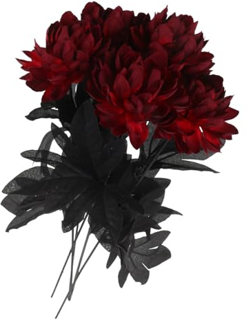 INOOMP 5pcs Realistic Artificial Dahlia Flowers Deep Red Fabric Bouquet for Wedding Centerpieces Halloween Decor DIY Floral Arrangement Home Photography Prop