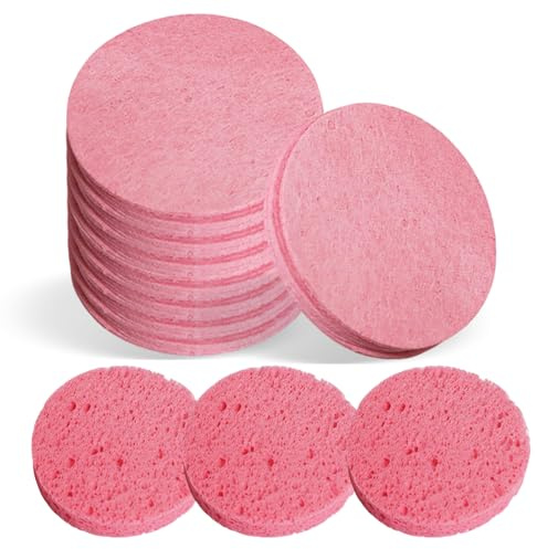 Alwodici 30 Stück komprimierter Gesichtsschwamm, rosa, wiederverwendbare Gesichtsreinigungspads, Holzzellstoff, Baumwolle, kreisförmige Gesichtsschwämme, Gesichtspeeling-Schwamm für die tägliche