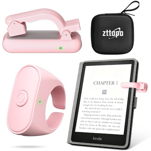 Upgraded Remote Control Page Turner Ring for Kindle Paperwhite Oasis Scribe Kobo eReaders, Case-Friendly Page Turner Clicker for iPad Tablets Reading Novels with Storage Hard Case (Pink)