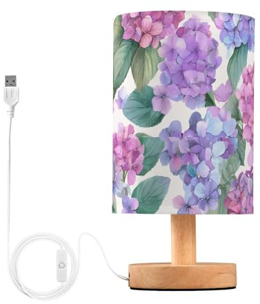 Mnsruu Lámpara de mesa de noche, hortensias y flores de acuarela rosa, azul, lámpara de mesita de noche, lámpara de mesa de luz LED, lámpara de escritorio de tela, lámpara pequeña para dormitorio