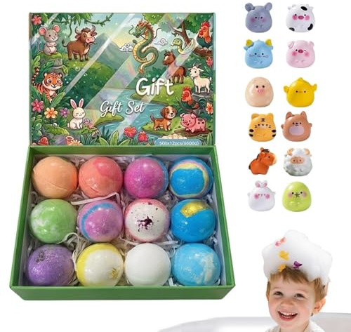 Burbujas de Baño para Adultos 12 Bolas de Fragancia | Espuma Aromática para Baño con de Animalitos para Mujer, Hombre, Abuela, Niños, Familia, Viaje