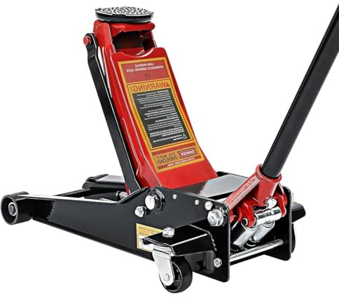 3 Tonne Trolley Jack Hydraulic Car Jack, Low Profile Floor for Car Van, Heavy-Duty Steel Hydraulic Lift with Dual Pump System, Handle Swivel Wheels, High Lift Garage (Red)