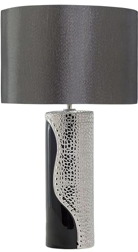 Tischlampe im Glamour Stil Kunstseide/Porzellan schwarz/silber Aiken