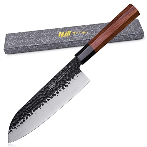 Coltello Santoku giapponese della serie Dynasty di FINDKING, Coltello da cucina professionale, Lama in acciaio ad alto tenore di carbonio 9Cr18MoV, per carne, frutta e verdura, 7 pollici/18 CM
