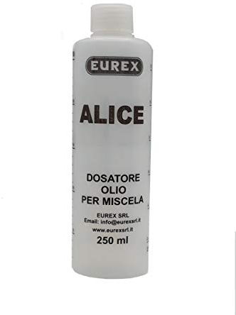 Eurex srl N. 2 Dosatori Olio per Miscela 250 ml Personalizzato con Il Tuo Nome: Alice. Completo di Tappo, Scala Graduata e percentuali 2-4% 2,5-5% 3-6% (2)
