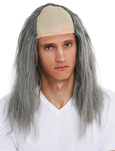 WIG ME UP - BL201503 Perücke Karneval Halloween Herren Stirnglatze Halbglatze lange strähnige graue Haare Igor Frankenstein