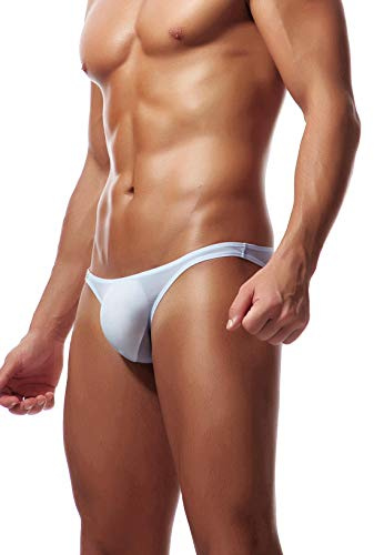 Newsywell Hombre Seda de Hielo Cintura Baja Mini Convexo Transpirable Bikini Divertidos Playa Elastica Baño Slip Ropa Interior Marrón X-Large