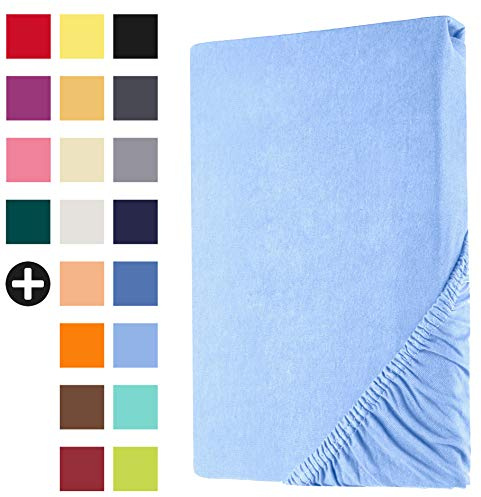 Heim24h Topper Spannbettlaken Spannbetttuch Jersey Bettlaken für Boxspringbett, Hellblau - 180x200x15 cm