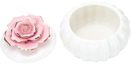 Cabilock Elegante Keramik Schmuckdose mit Deckel, Rosa, für Zuhause | Nordischer Stil mit Rosenmuster, Leicht zu Tragen, für Reisen und Aufbewahrung, Große Kapazität