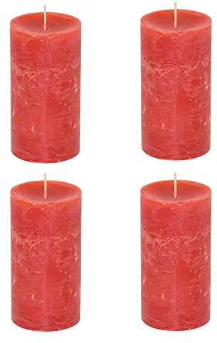 Stumpljus Rustic set om 4 – blockljus, ljus, ljus, adventskrans, advent – inget sot – brinntid: 60 timmar. - många färger – 7 x 13 cm (röd)