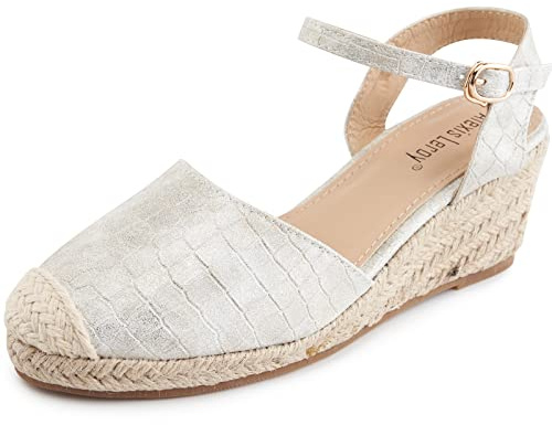 Alexis Leroy Sandali Espadrillas con Zeppa Fibbia Regolabile con a Punta Chiusa Aperta Comfort Donna Motivo Bianco 38 EU