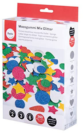 Rayher skumgummiblandning glitter självhäftande, färgglad, 2 3 cm Ø, box 360 stycken, 3 former, 6 färger, glitter skumklistermärken, skumgummiklistermärken, för dekoration 3023799