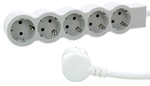 LEGRAND Regleta de enchufes, Base múltiple con 5 Tomas de Corriente 2P+T, Cable 1,5m, Color Blanco/Gris Claro 694555