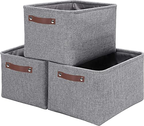 OUTBROS Aufbewahrungskorb mit Griffen, Faltbare Aufbewahrungsbox 3er Set,Kleiderschrank Organizer,Regalkörbe Geeignet für Schlafzimmer, Wohnzimmer,37x26x20cm, Grau