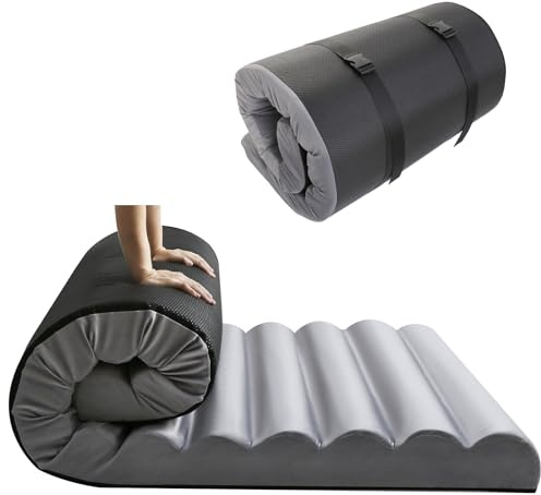 MeMoreCool Aufrollbare Bodenmatratze, Faltbare Futon Matratze, Schwamm mit Hoher Dichte Klappmatratze, Gästematratze, Reisen, Autozelt, 10cm Dick, 200x90cm, Graue Welle