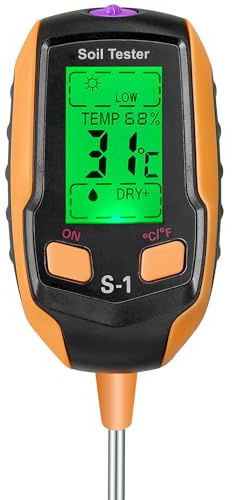 Qoolife Bodenfeuchtemessgerät, digitales 4-in-1-Bodentestkit für Pflanzen, Temperatur, Bodenfeuchtigkeit, Boden-PH-Messgerät, Gartenarbeit, Sonnenlichtintensität, Bodentestmessgerät für Gartenarbeit
