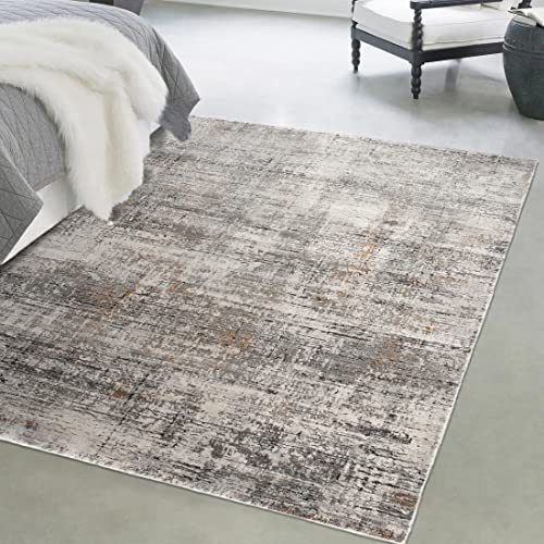 Mazovia Modern Teppich - Vintage Abstract Muster - Weich Teppich für Wohnzimmer, Schlafzimmer, Esszimmer - ÖKO-TEX Wohnzimmerteppich Shrink Polyester – Kurzflorteppich Grau Beige 140 x 200 cm